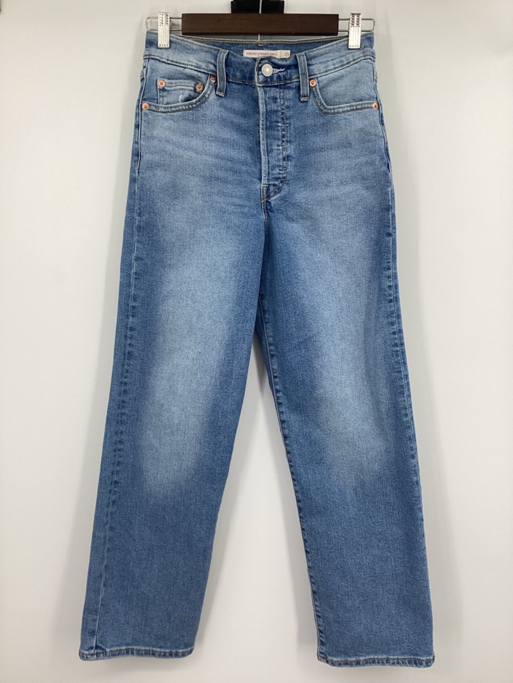 High-Rise Ribcage Straight Ankle Jeans in Light Blue - Picture 3 of 13